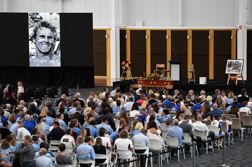Mourners attend the memorial service for Dean Mercer on the Gold Coast. (AAP)