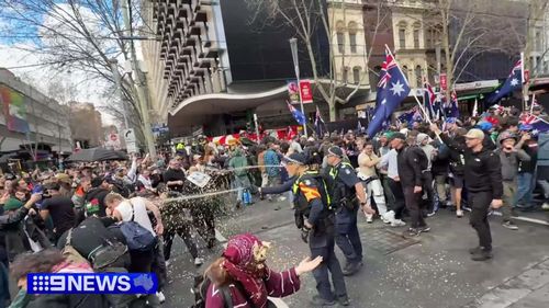 Pepper spray wasn't enough to separate the 5000 protesters as anti-immigration protests took over Australian cities.