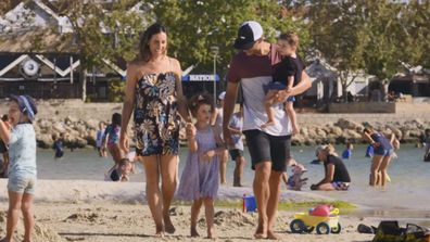 Luke and Jasmin with their two young kids, The Block 2020.