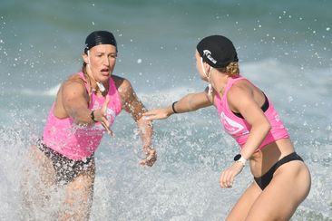 Two Kiwis in action at the 2024 lifesaving world championships, held on the Gold Coast.