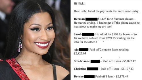 Rapper Nicki Minaj rewards top-performing students by paying off their loans