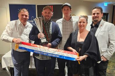 Jason Spencer (middle) with the winning team at Banana Boogie Bakery in South Australia.
