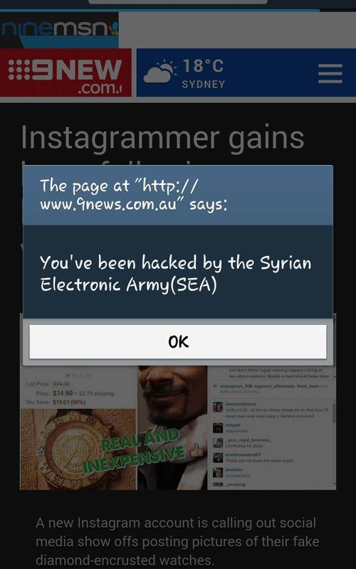 The Syrian Electronic Army's hack attack on 9News.com.au. (Supplied)