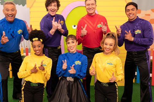 The cast of The Wiggles' Fruit Salad TV Big Show Tour.