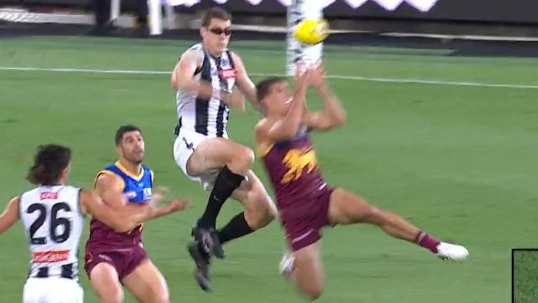 Two ugly marking contests mar first half of Brisbane's clash with Collingwood