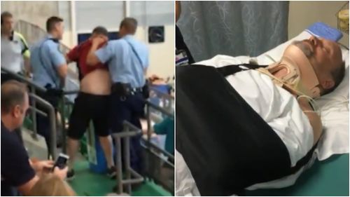 Mr Sutton suffered a dislocated shoulder during the dramatic arrest yesterday. (9NEWS)