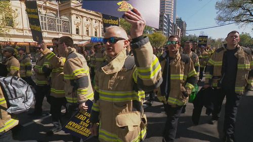 F﻿irefighters have marched through Melbourne's CBD after wage disputes between the  government and the United Firefighters Union (UFU) fell apart.