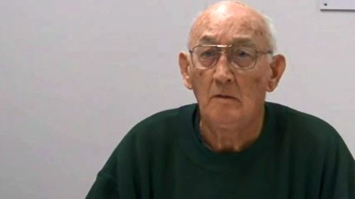 Pedophile priest Gerald Ridsdale appears before the Royal Commission into Insitutional Responses to Child Sexual Abuse via videolink from jail. (Supplied)