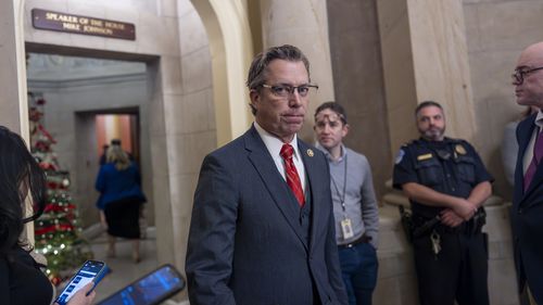 Rep. Andy Ogles, R-Tenn., arrives for a meeting with Speaker of the House Mike Johnson, R-La., at the Capitol in Washington, Friday, Dec. 20, 2024.  (AP Photo/J. Scott Applewhite)