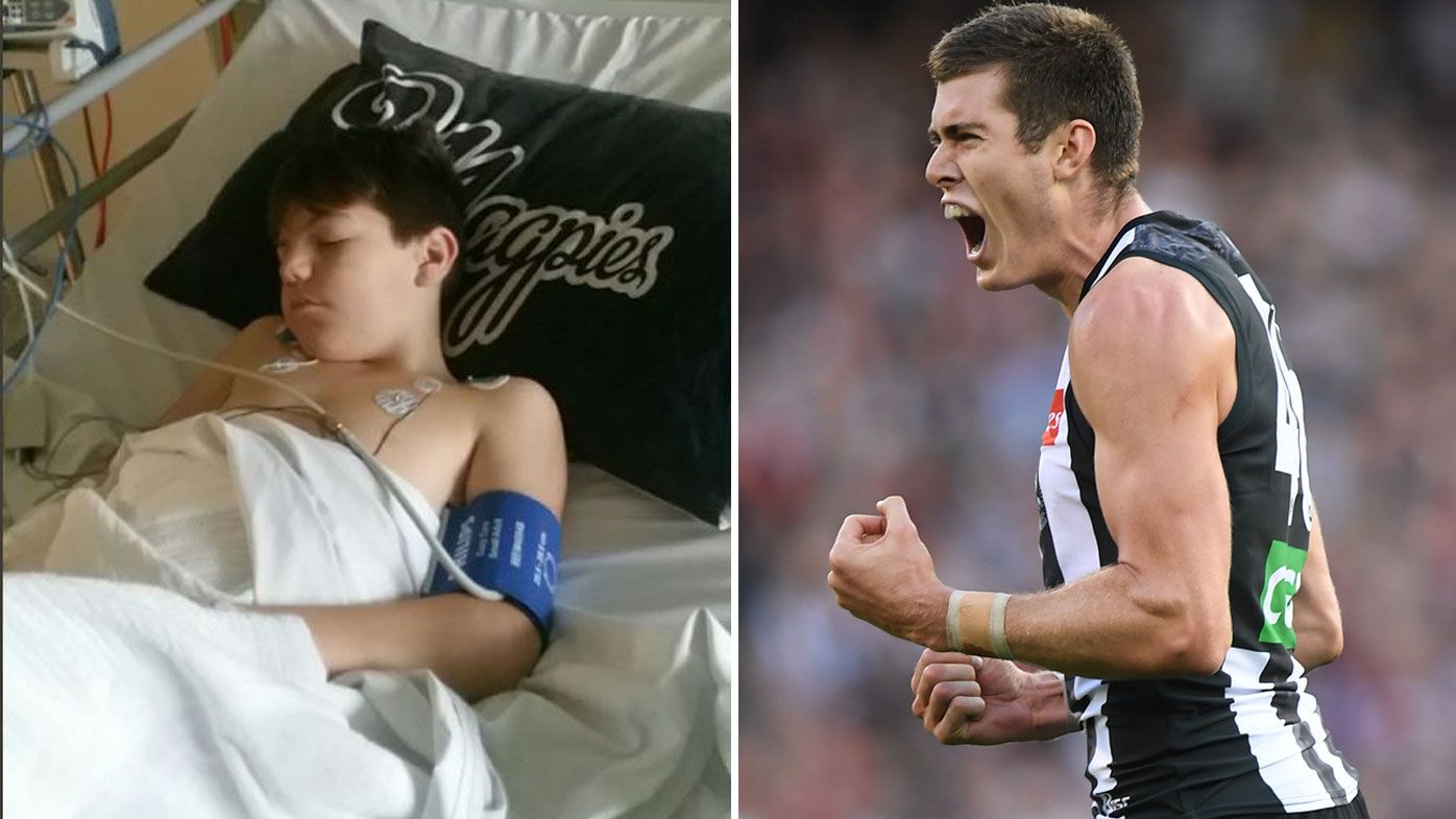 AFL: Collingwood big-man Mason Cox makes young sick fan's day