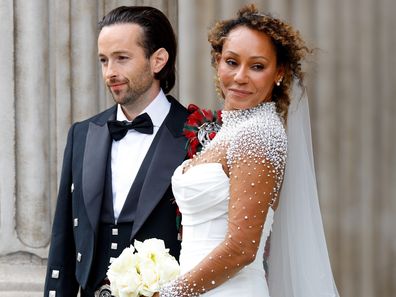Rory McPhee and Mel B left after their wedding at OBE (Orthal of the British Empire) church at St Paul's Cathedral in London, England on July 5, 2025. 
