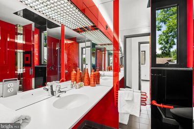 The Narrow House washington DC red bathroom 