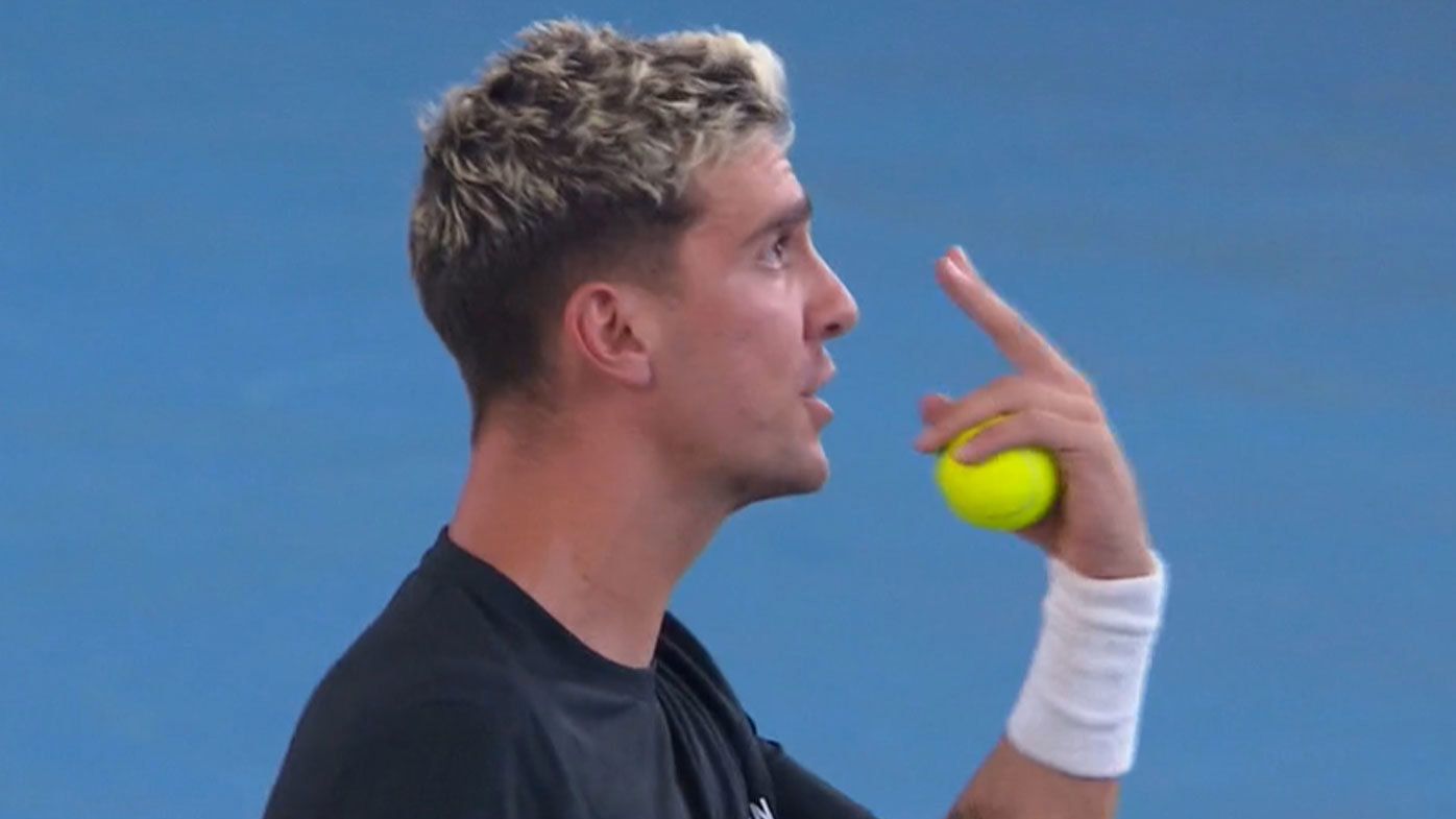 Thanasi Kokkinakis overcomes fiery umpire clash to shock No.1 seed Andrey Rublev in Adelaide
