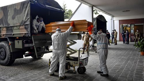 Coffins arriving from the Bergamo area