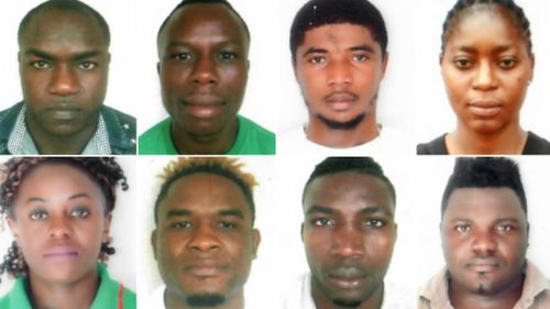 Cameroon athletes from left to right, top to bottom: Fokou Arsene, Fotsala Simplice, Matam Matam Olivier Heracles, Ndiang Christelle, Fouodji Arcangeline Sonkbou, Ndzie Tsoye Christian, Yombo Ulrich, Minkoumba Petit David. (Supplied)