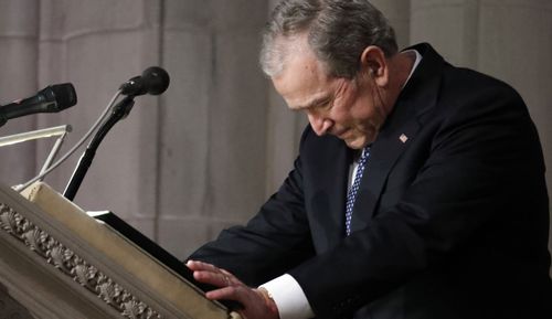 George W Bush delivered and emotional eulogy at the funeral.