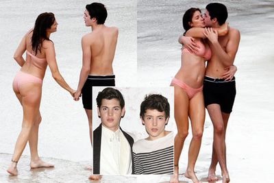 Model Stephanie Seymour certainly passed on some good genes to her teenage sons Harry and Peter Brant. (Yes, that's her kissing her 18-year-old kid on the lips!)