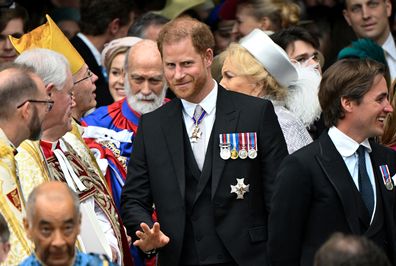 Britain's Prince Harry, Duke of Sussex,  leaves Westminster Abbey following the coronation ceremony of Britain's King Charles and Queen Camilla, in London, Britain May 6, 2023. REUTERS/Toby Melville/Pool