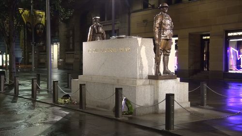 The Sydney Cenotaph in Martin Place, which was the scene of an act of vandalism last night. Picture: 9News