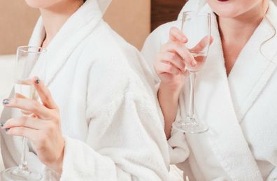 Bridal party in robes ahead of wedding.