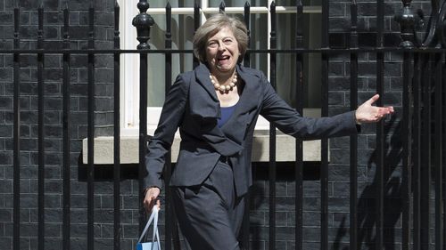 British Home Secretary Theresa May leaves Number 10 Downing Street. (AAP)