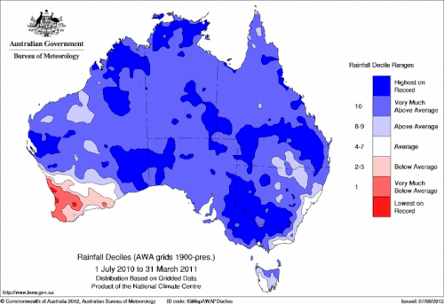 La Nina in Australia 2010/2011. (Bureau of Meteorology)