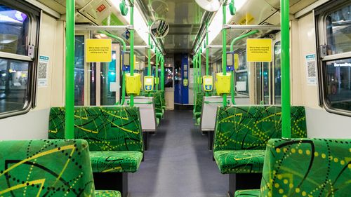 An empty tram in Melbourne, Australia. 