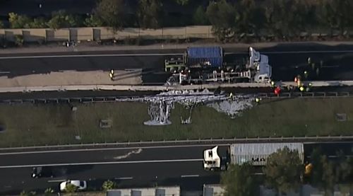 Thick foam was used by emergency services to extinguish the blaze. Picture: 9NEWS.