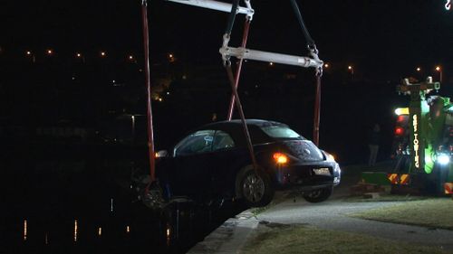 The car was hoisted from the water. (9NEWS)