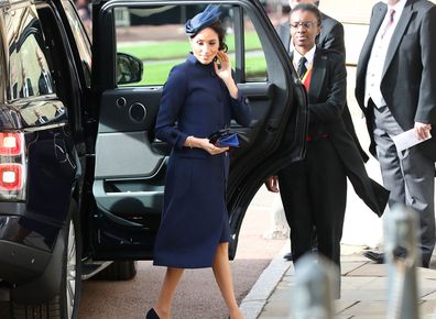 Prince Harry and Meghan Markle arrive for Princess Eugenie's royal wedding, 2018