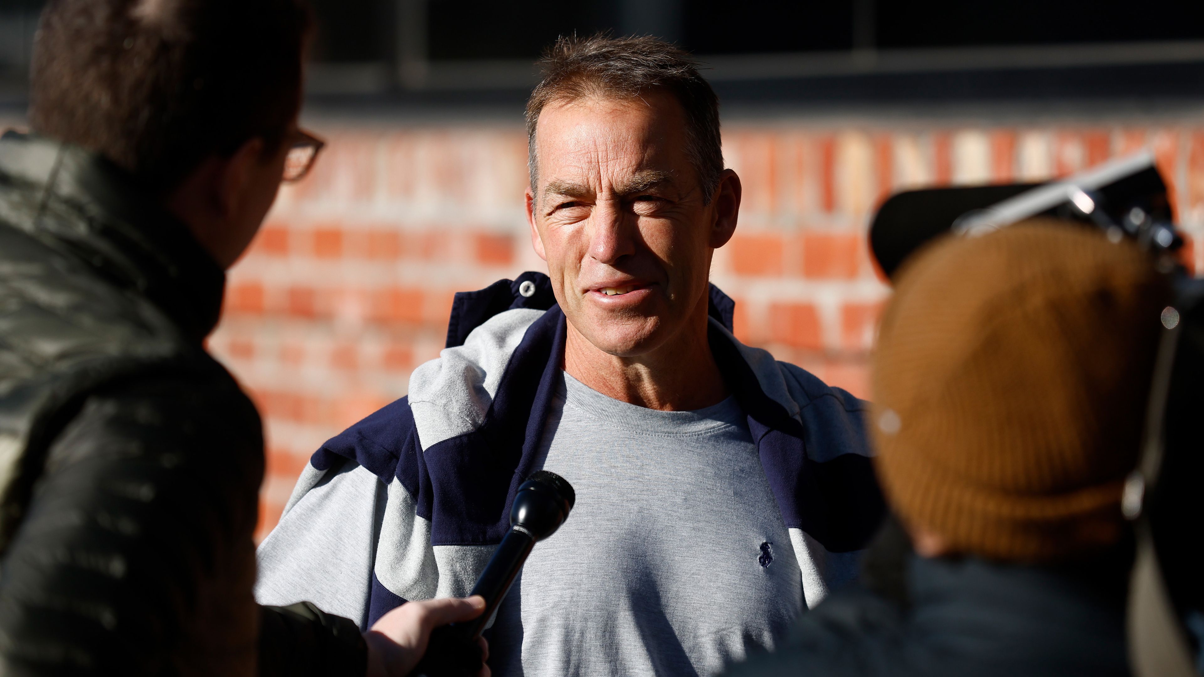 MELBOURNE, AUSTRALIA - JULY 18: Alastair Clarkson, Senior Coach of the Kangaroos speaks with media at Arden Street on July 18, 2023 in Melbourne, Australia. (Photo by Michael Willson/AFL Photos via Getty Images)