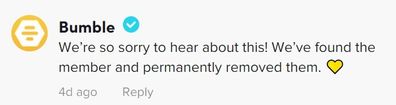 Bumble reached out to the woman on her TikTok account.