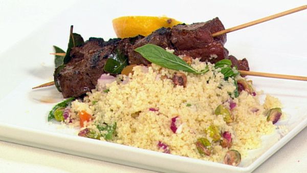 Barbeque beef kebabs with couscous salad