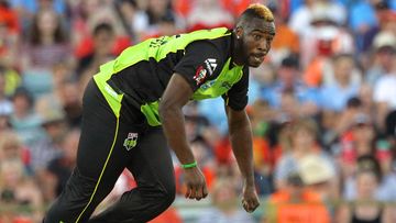 Andre Russell in action for the Sydney Thunder in this year's BBL. (AAP)