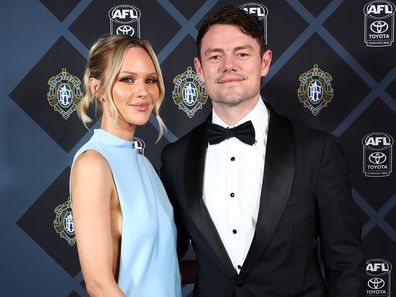 Lachie Neale and Jules Neale arrive at the 2025 Brownlow Medal on September 22, 2025 in Brisbane, Australia. 