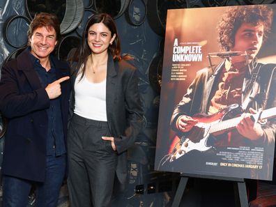 Tom Cruise and Monica Barbaro at the UK Awards Screening of A Complete Unknown at Ham Yard Hotel on December 17, 2024 in London, England. 