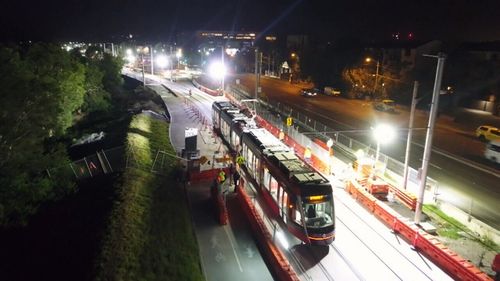 Sydney's new light rail was tested on Thursday.  (9NEWS)