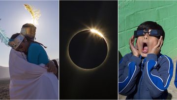 Skies put on spectacular show with total solar eclipse in Chile desert.