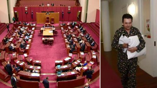 Nick Xenophon made light of the situation by turning up in pyjamas.