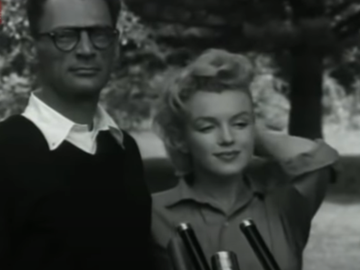 American playwright Arthur Miller and Hollywood icon Marilyn Monroe at a press conference in June 1956 just hours before their wedding.