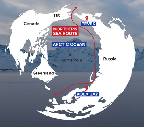 The Northern Sea Route is a series of shipping lanes in the Arctic, which have been opened by melting ice sheets.