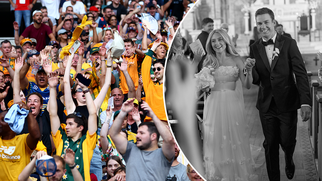 Newlyweds ﻿Michael Richards and Eloise Scott are supporting the Wallabies in France.