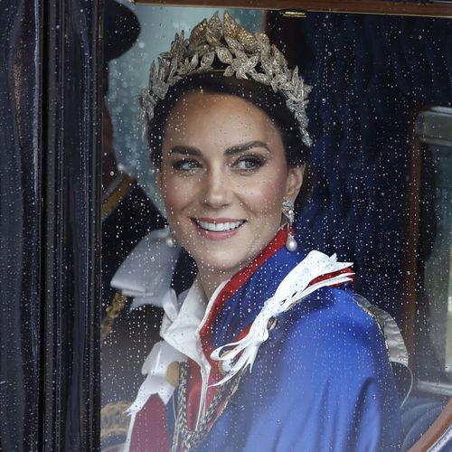 Kate Middleton, Princess of Wales departs the Coronation of King Charles III and Queen Camilla on May 06, 2023 in London, England. 