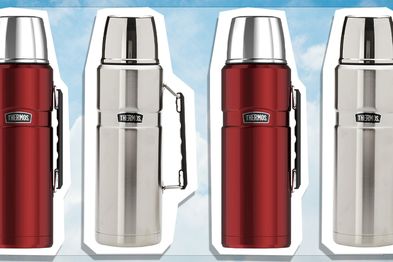 9PR: Thermos Stainless King Vacuum Insulated Flask, 2L, Stainless Steel and Red