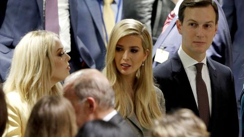 President Donald Trump's daughters Tiffany Trump and Ivanka Trump, with son-in-law Jared Kushner at the UN General Assembly.