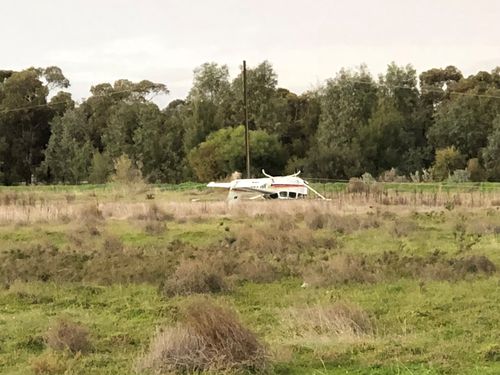 The plane crashed into power lines on approach to Parafield Airport. Picture: 9NEWS