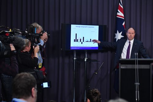 Treasurer Josh Frydenberg, pictured giving his Mid-Year Economic and Fiscal Outlook on December 17, will have to find a sellable way of telling the story of the coalition's handling of the economy if they are to have a chance of hanging on to power.