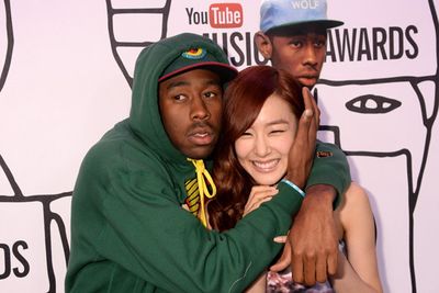 Controversial US rapper Tyler (whose songs include 'Bitch S--- D---' and 'Yonkers') with clean-cut South Korean pop star Tiffany from nine-member girl group Girls' Generation.