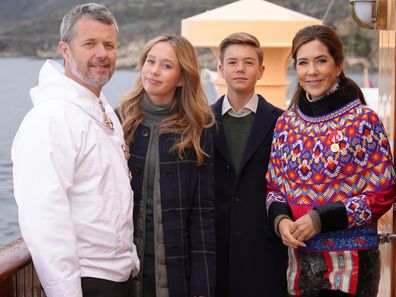 King Frederik and Queen Mary with Princess Josephine and Prince Vincent on board the royal yacht Dannebrog during a tour of Greenland in July 2024.