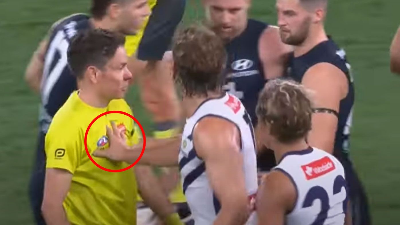 Kane Cornes urges AFL to be clear on player-umpire contact rules after Nat Fyfe's brush with official